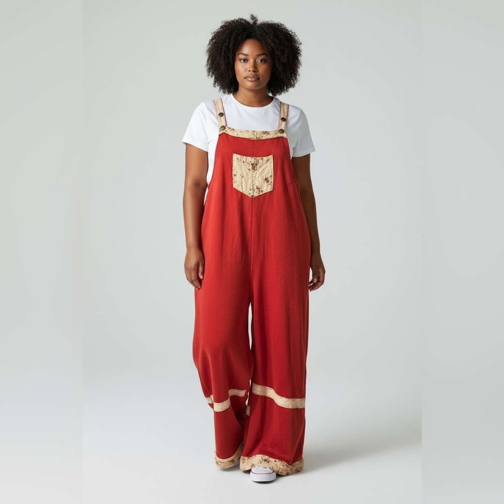 POL Red and Tan Jumpsuit